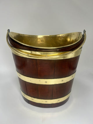 Antique Oval Brass Bound Peat Bucket