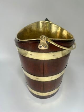 Antique Oval Brass Bound Peat Bucket